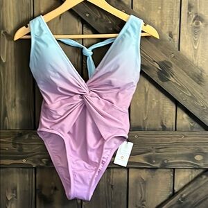 Shade & Shore Blue and Purple One Piece Swimsuit with V-Neck